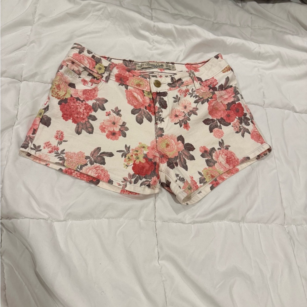 Zara Floral Jean Shorts - Pink and Cream